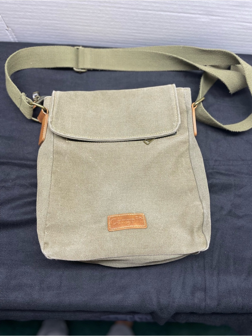 Olive Canvas Crossbody with Tan Leather Accents